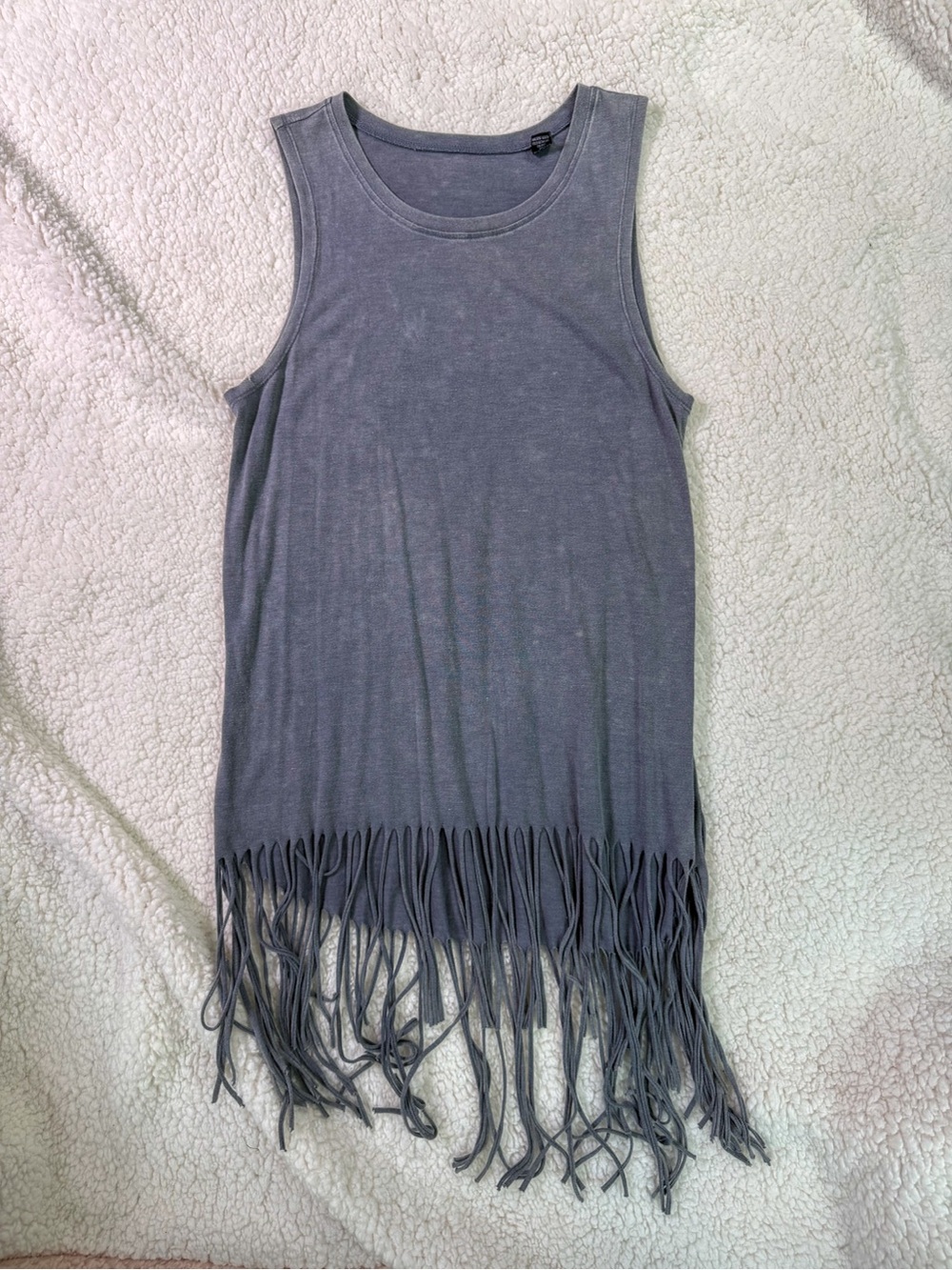 Charcoal Fringe Tank Top Boho Distressed Festival Tunic SMALL